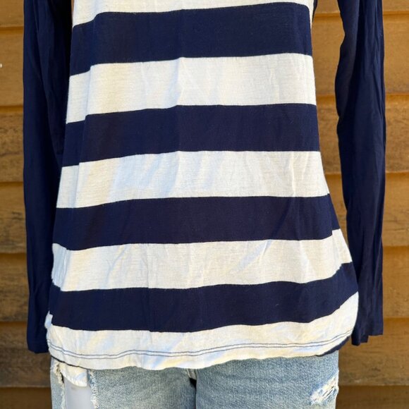 Bordeaux Lexa Striped Boat-neck Top Blue and White Long Sleeve Size S - Picture 4 of 8